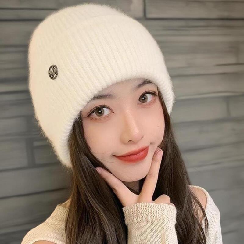 Women's Winter Warm Metal Logo Color Beanie