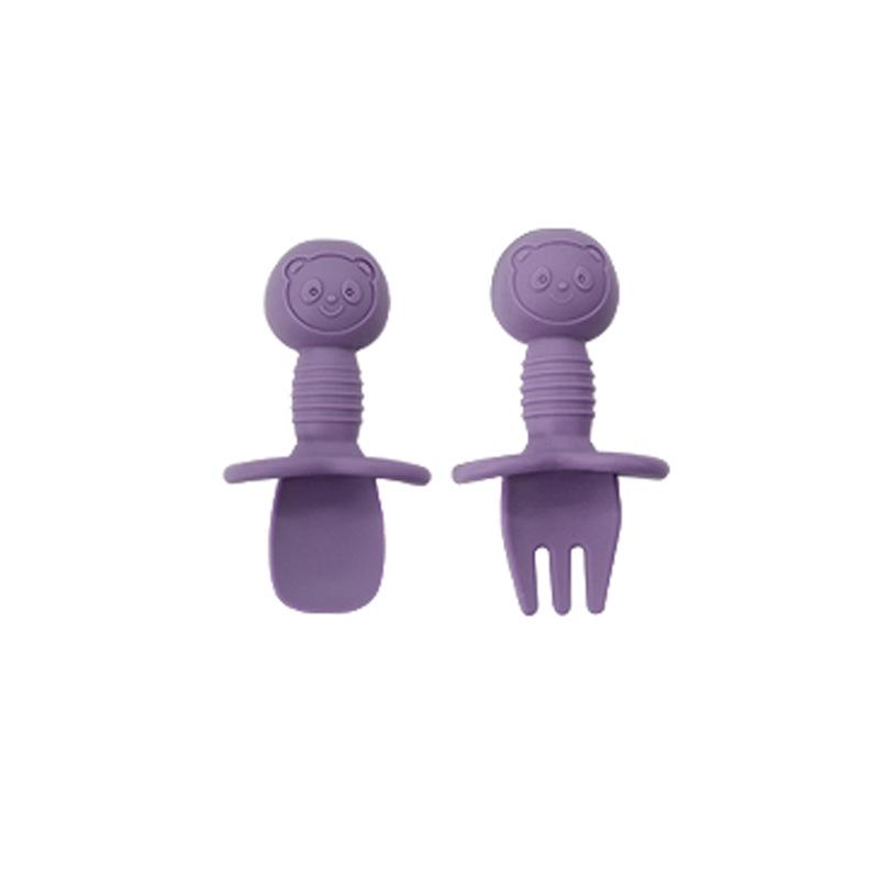 Children's Silicone Divided Plate & Cartoon Bear Spoon Fork Set - Drop-Proof Infant Feeding Tableware