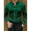 Men's New Retro Totem Flower Pattern Light Luxury Business Casual Long Sleeved Shirt Baroque Red Brown Interwoven Top