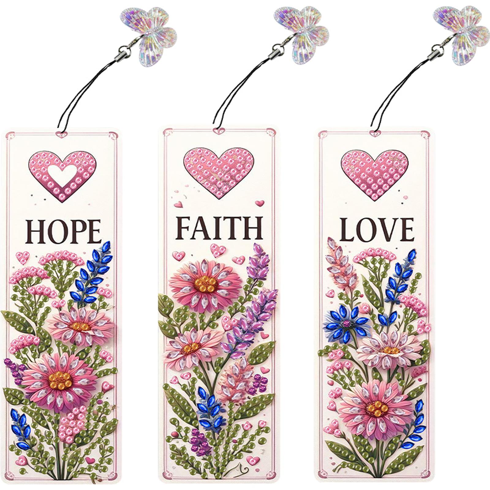 

3Pcs Flower DIY with Butterfly Pendants Diamond Painting Bookmark Diamond Art Bookmark Gift for Book Lovers Mosaic Art Supplies