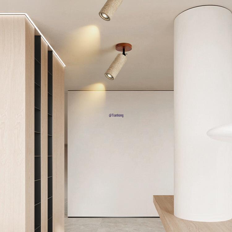 Wabi-Sabi Style Yellow Travertine Adjustable Ceiling Light for Living Rooms and Hallways