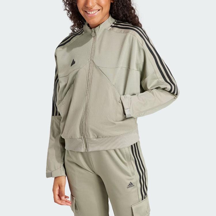 Adidas Tiro Material Mix Track Jacket With Stand-Up Collar And Long Sleeves Women Jacket Pebble-Grey IS4578
