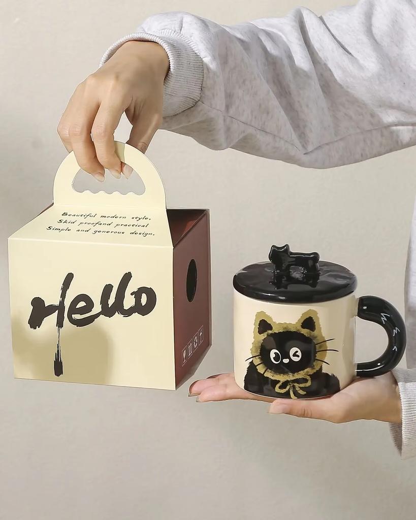 Creative Personality Cat Mug with Lid Cute Ceramic Coffee Cup Office Cup Gift Drinking Water Cup Souvenir
