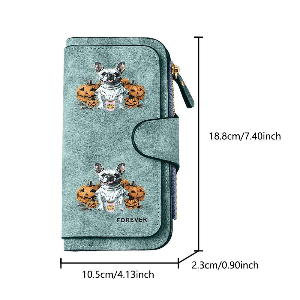 Halloween French Bulldog Pumpkin Long Zipper Wallet, Large Capacity Card Holder, Unisex Clutch Bag, Fashionable Zipper Coin Purse, Suitable for Daily