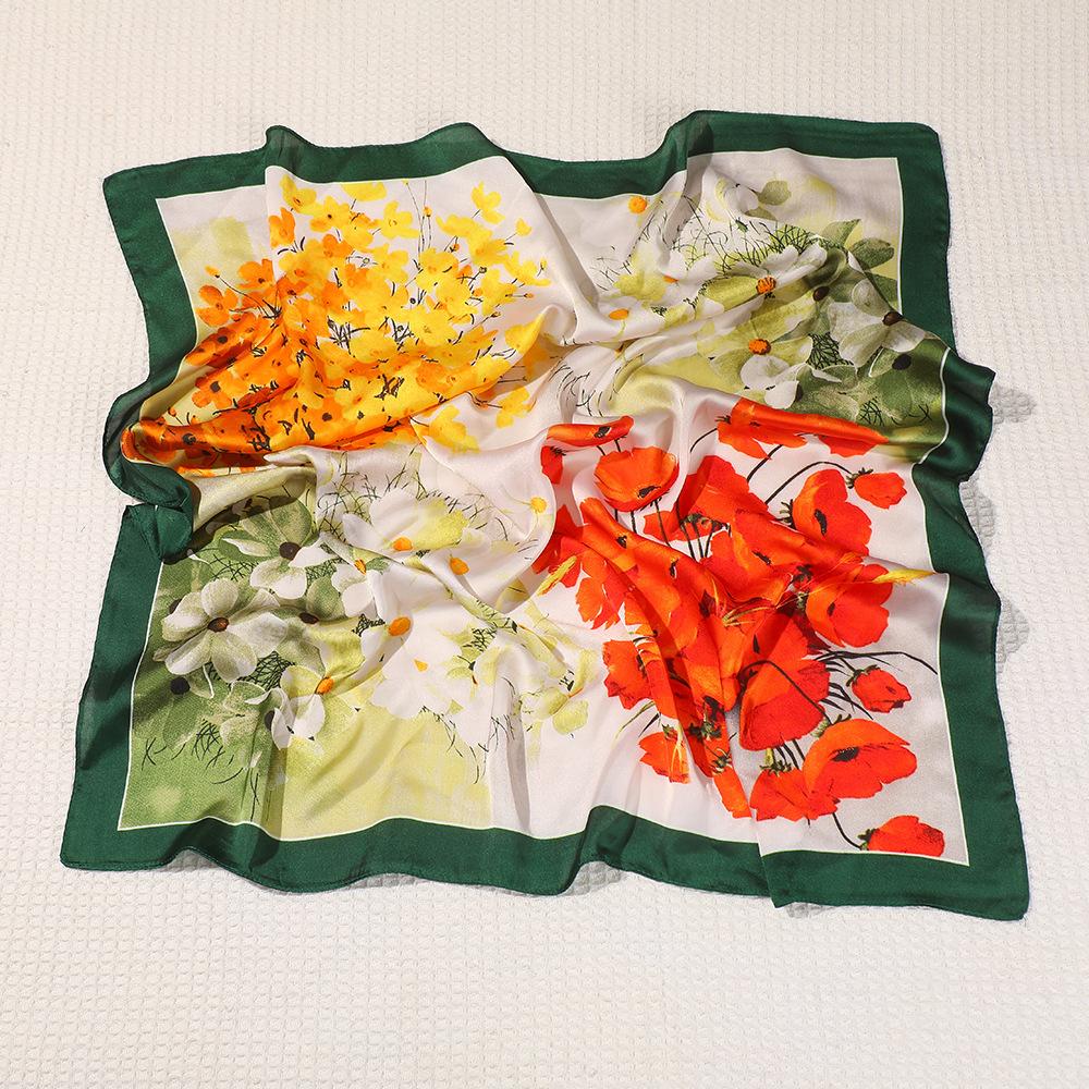 

Printed Small Square Scarf, Silk Scarf, Women S Square Scarf, Hair Tie Atmosphere Scarf, Korean, Trendy Neck Protection And Sun Protection Scarf. 70*70cm