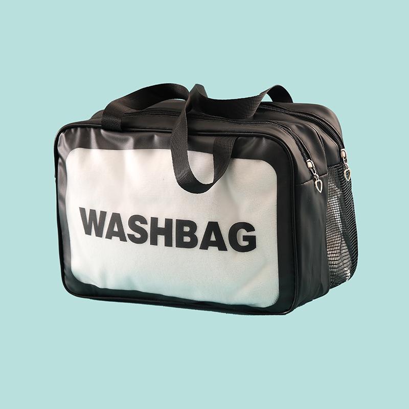 Transparent Three-Piece PVC Cosmetic Bag Set: Large, Frosted, Portable Storage for Women