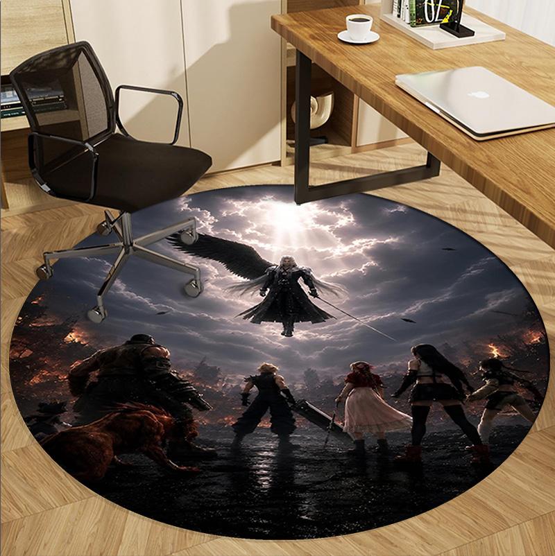 Final Fantasy Pattern Round Rug, Indoor/Outdoor Mat, for Picnic, Gameroom, Bedroom, Office, Living Room, Home Decor Carpet, Birthday Gift