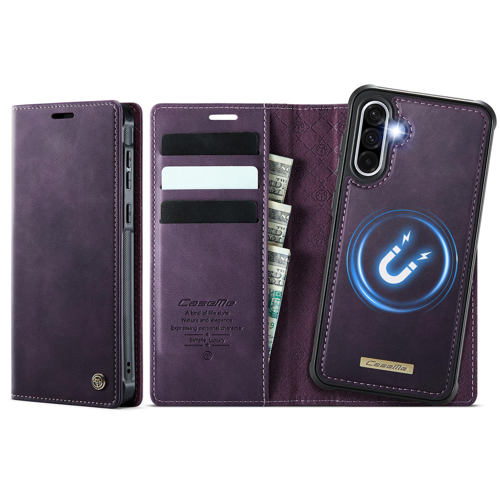 

For Samsung Galaxy A36 5G Magnetic Case RFID Blocking Detachable Wallet Leather Phone Cover Purple