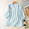 DIMANAF 2025 Plus Size Summer Cotton T-Shirt Women O-Neck Short Sleeve Loose Buttons Tops New Tees