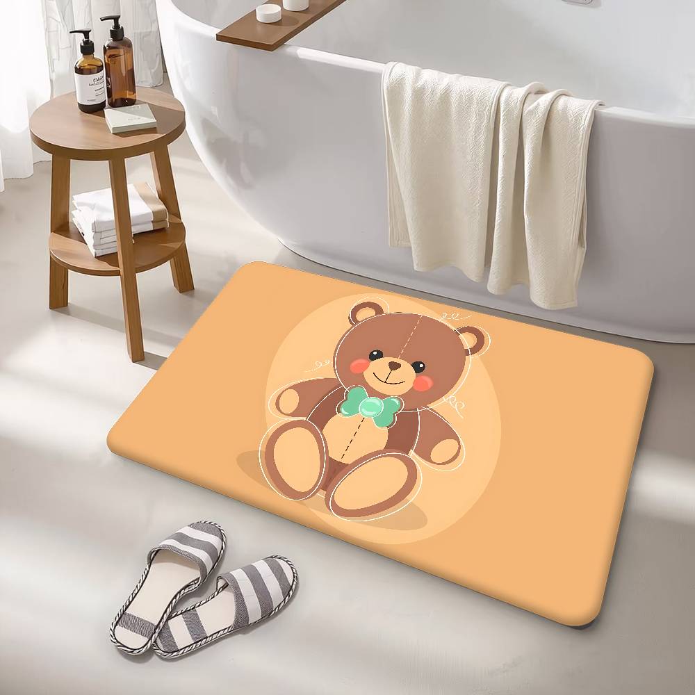Cartoon Teddy Bear Cute Floor Mat Non-Slip Laundry Room Mat Laundry Decor Balcony Child Living Room Bedside Mats