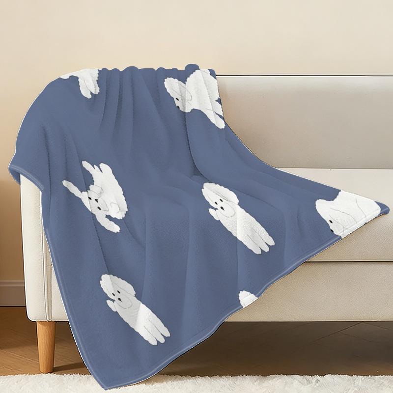 Thick Flannel Throw Blanket with Cute Poodle Design – Soft, Warm Single Blanket for Home & Guest Room, Ideal for Halloween & Christmas