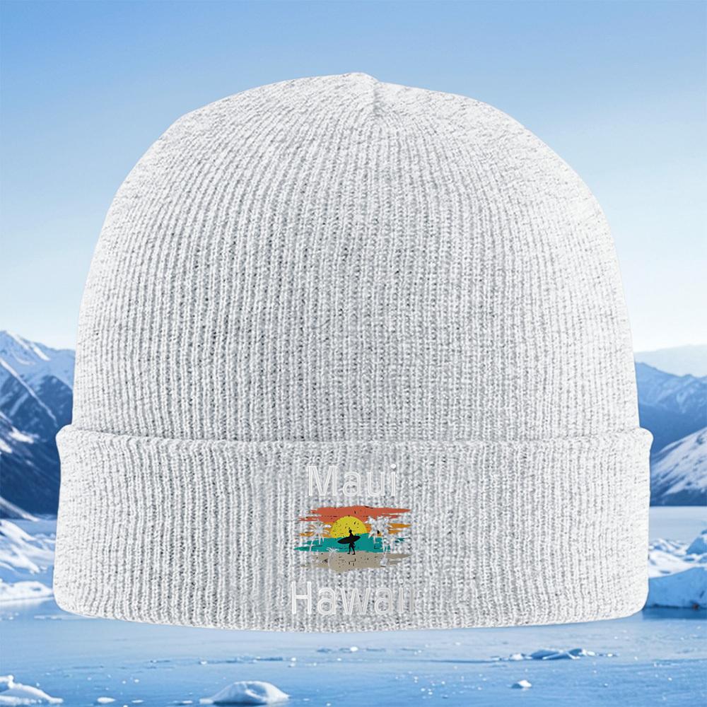 Sunset Surfer Palms Hawaii Island Men Women Unisex Knitted Hat Beanie Pullover Cap Winter Thermal Warm Christmas Outdoor Cycling