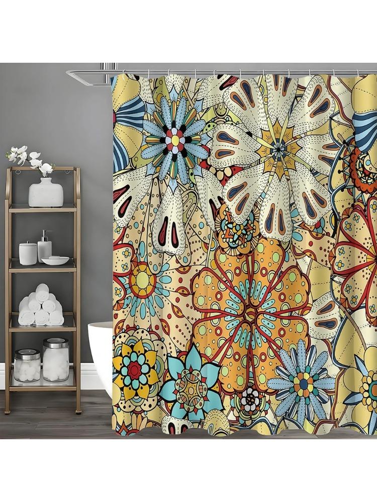 

Colorful Retro Hippie Flower Shower Curtain, Bathroom Decoration Shower Curtain, Waterproof Shower Curtain With Hooks W60H190(CM)-1 Pcs