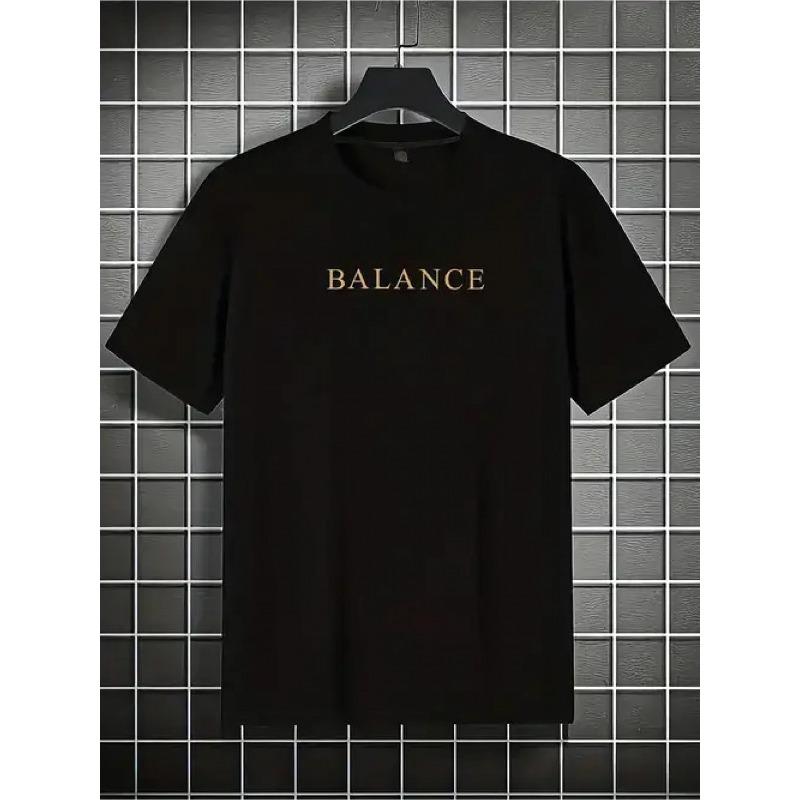 Plus Size Men's Short Sleeve T-Shirt, Loose Fit, English Pattern Print, Fashionable Casual Crew Neck Top, Spring Summer Outdoor Men's Clothing
