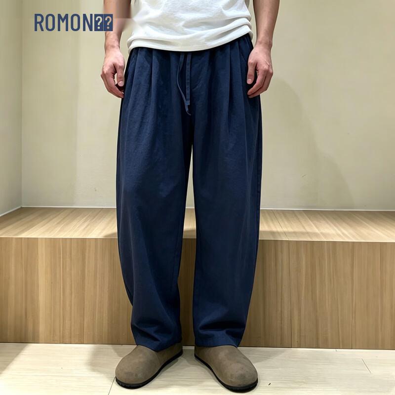ROMON Men's Summer Quick-Dry Linen-Cotton Wide-Leg Leisure Pants