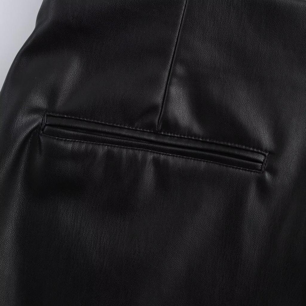 Women's Slim-Fit Asymmetrical Faux Leather High-Waisted Skirt Shorts - Spring 2025