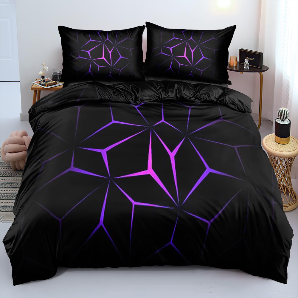 Czarny Geometryczny Zestaw Poszewek na Kołdrę Rozmiar King Chłopięce Poszewki na Kołdrę Zestaw Pościeli Fajny Czarny Czerwony Estetyczny Design Nowoczesny Wystrój Sypialni