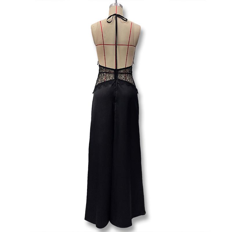 European Style 2025 Summer Women's Deep V Lace-Up Backless See-Through Slim Fit Dress