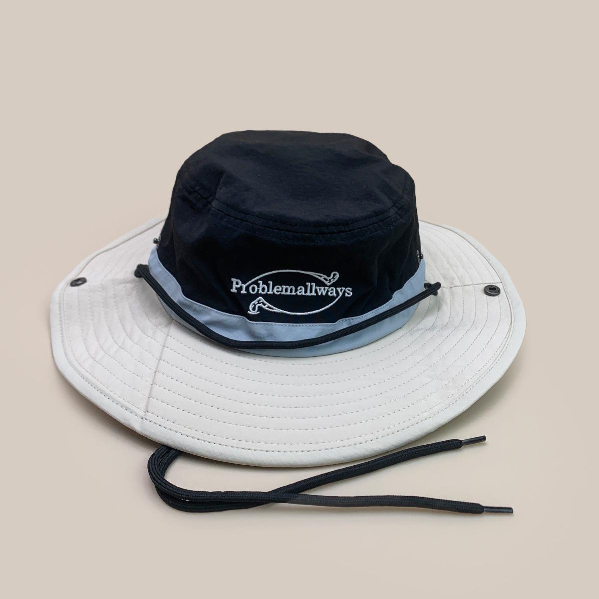 Quick Drying Letter Embroidered Dopamine Bucket Hat Men And Women Sunshade Windbreak Rope Retro Outdoor Leisure Basin Hat 56-58cm черный белый