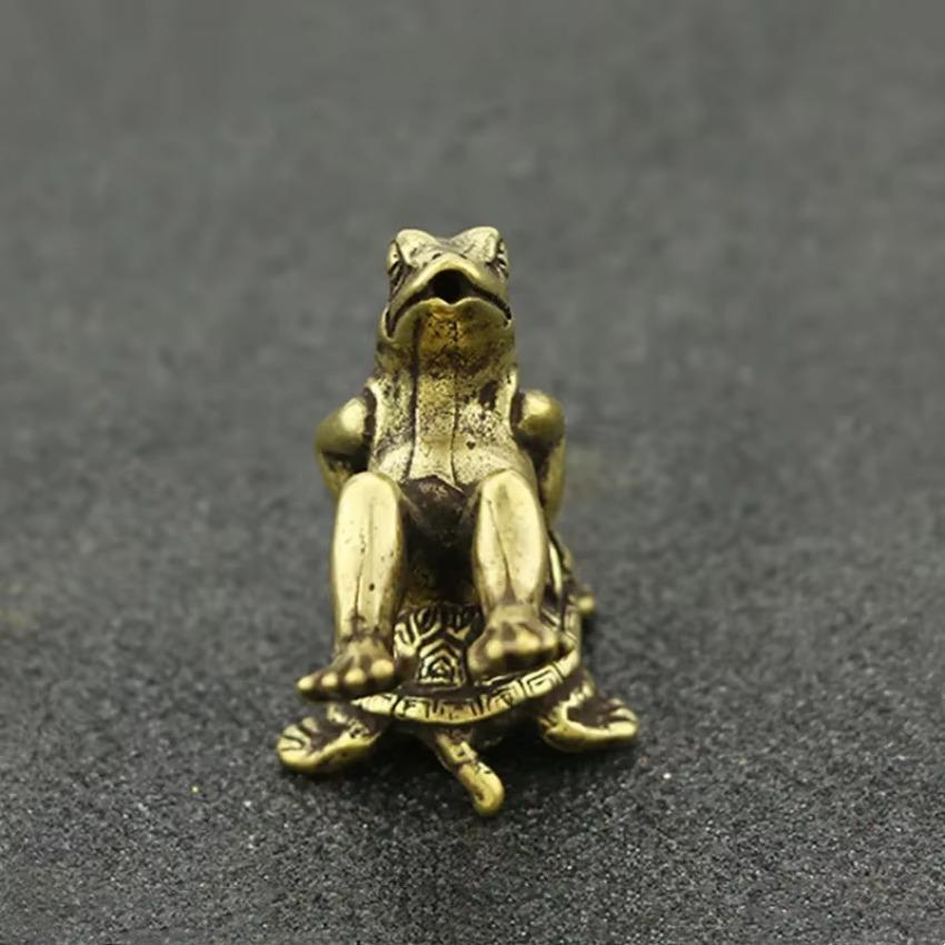 Antike Spiel Messing Schildkröte Frosch Miniatur Statue Dekoration Schreibtischdekoration Heimdekoration Bronzeskulptur Wohnaccessoires