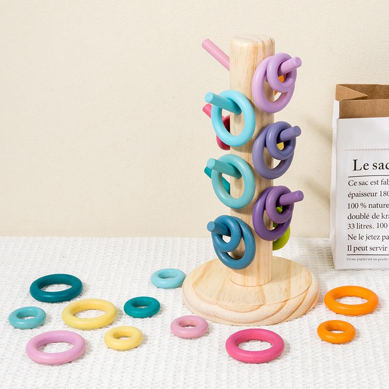 Rainbow Wooden Stacking Rings for Kids - Interlocking Building Blocks with CE Certification