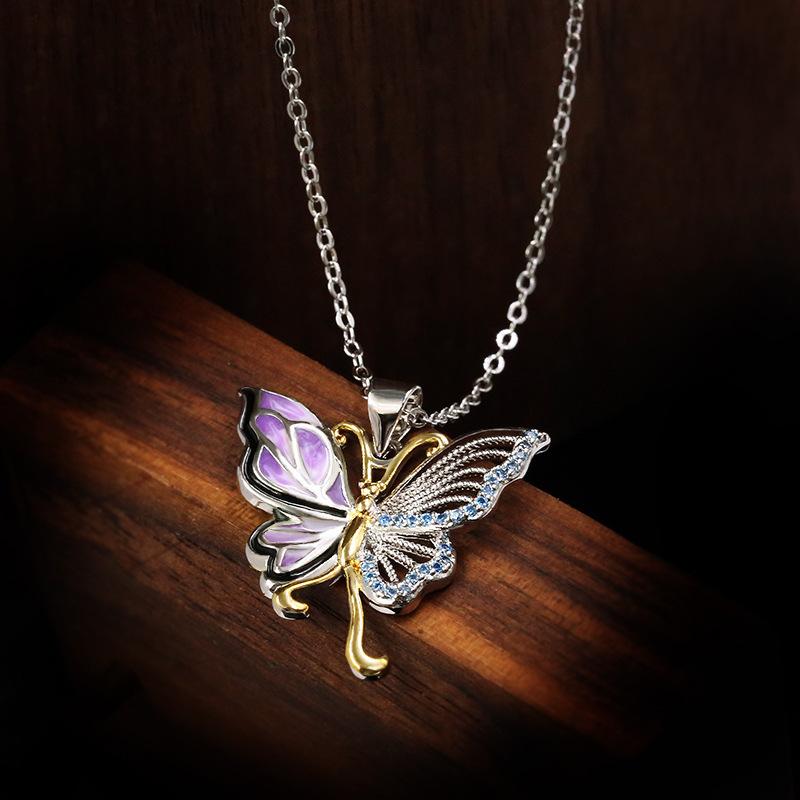 Colorful Butterfly Necklace French Oil Painting Enamel Color Punctuation Butterfly Fairy Two color Collarbone Chain