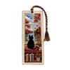 Seasonal Cat Cross-Stitch Bookmark, Four Seasons Black Cat Bookmark with Braided Rope, Handcrafted Book Page Marker for Book Lovers