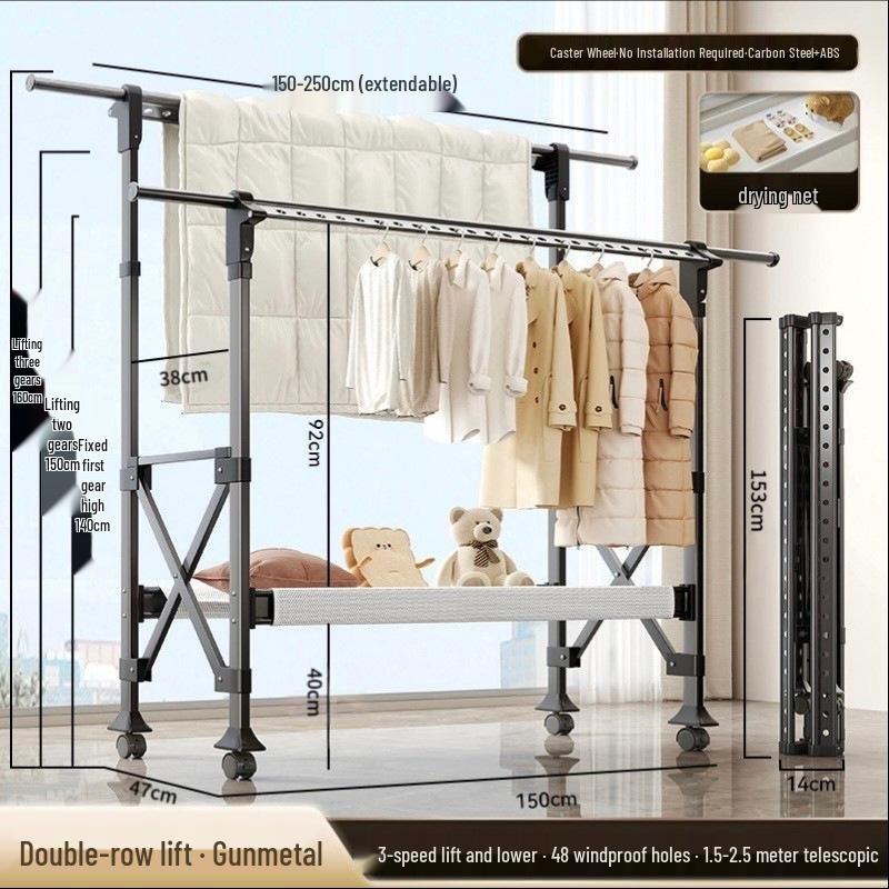 Retractable Foldable Octopus Clothes Rack: Floor-Standing Carbon Steel Eight-Legged Indoor Drying Pole for Clothes and Quilts