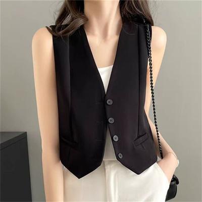 Women's Vest Top Sleeveless Suit Vest Single Breasted V-neck Waistcoat Dressy Casual Vest