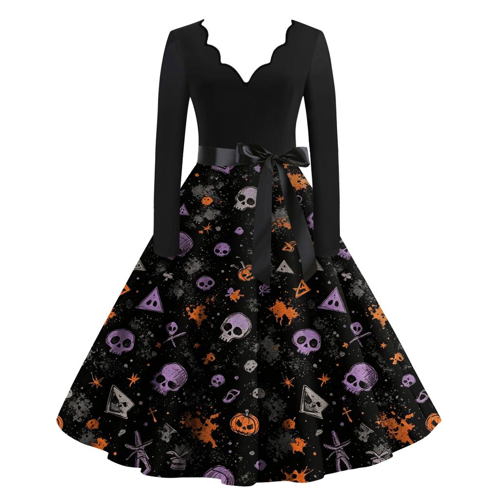 Women's Halloween Printed Maxi Dress for Costume Parties and Holiday Events