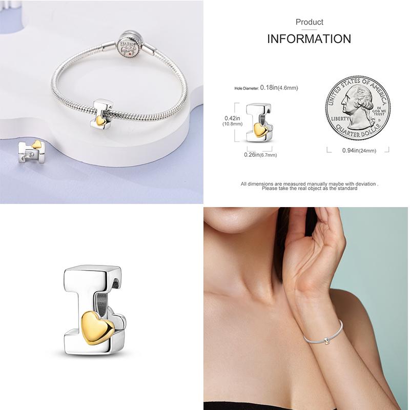 Neuer 26 A-Z Alphabet-Bead S925 Sterlingsilber Herz LOVE Buchstaben-Charm Passend für Original Armband Armreif CZ Zirkonia Bead Schmuck