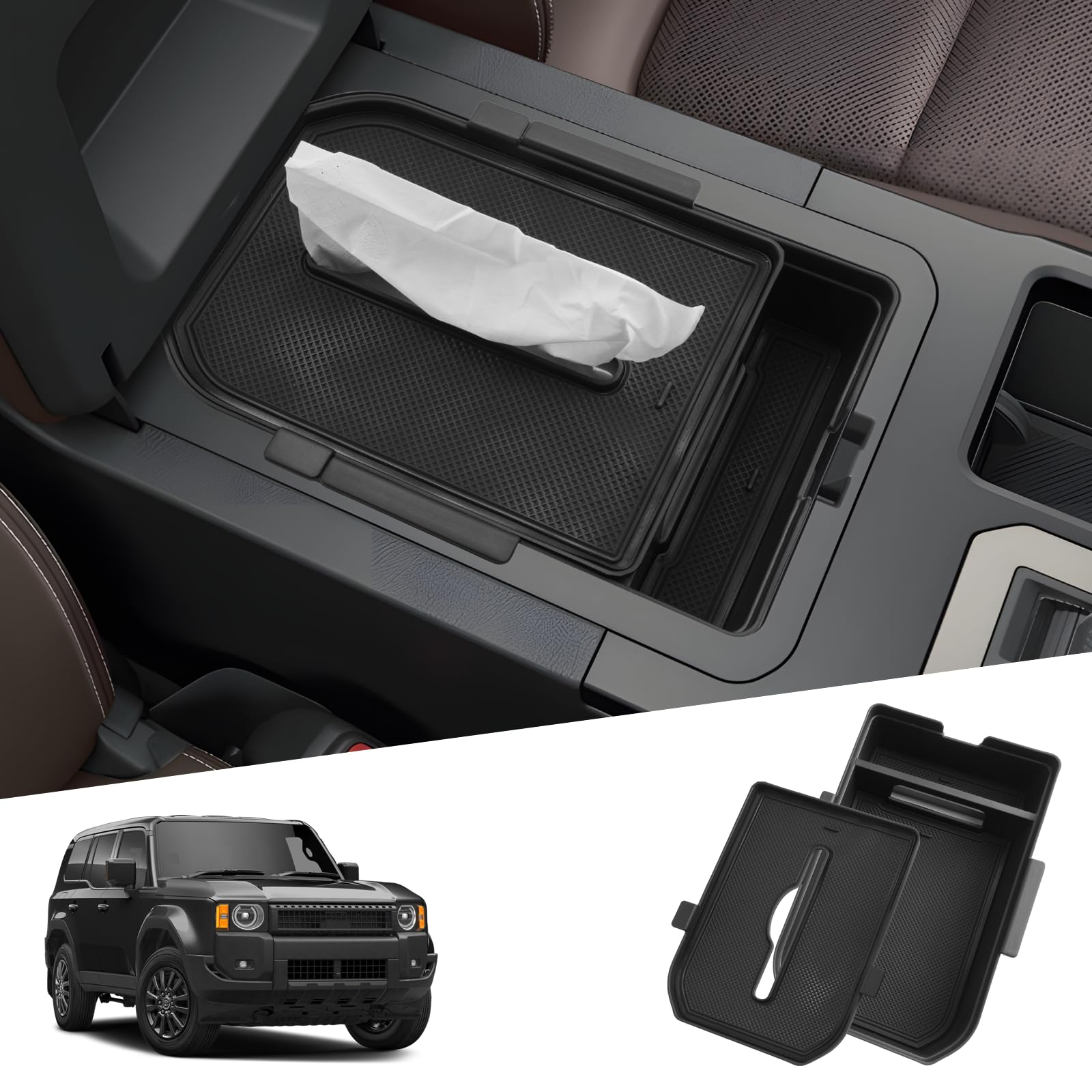 

SHAOHAO Toyota Land Cruiser 250 Dual Storage Armrest Console Console Box with Tissue Storage and Console Land Cruiser 250 Series Storage Box with