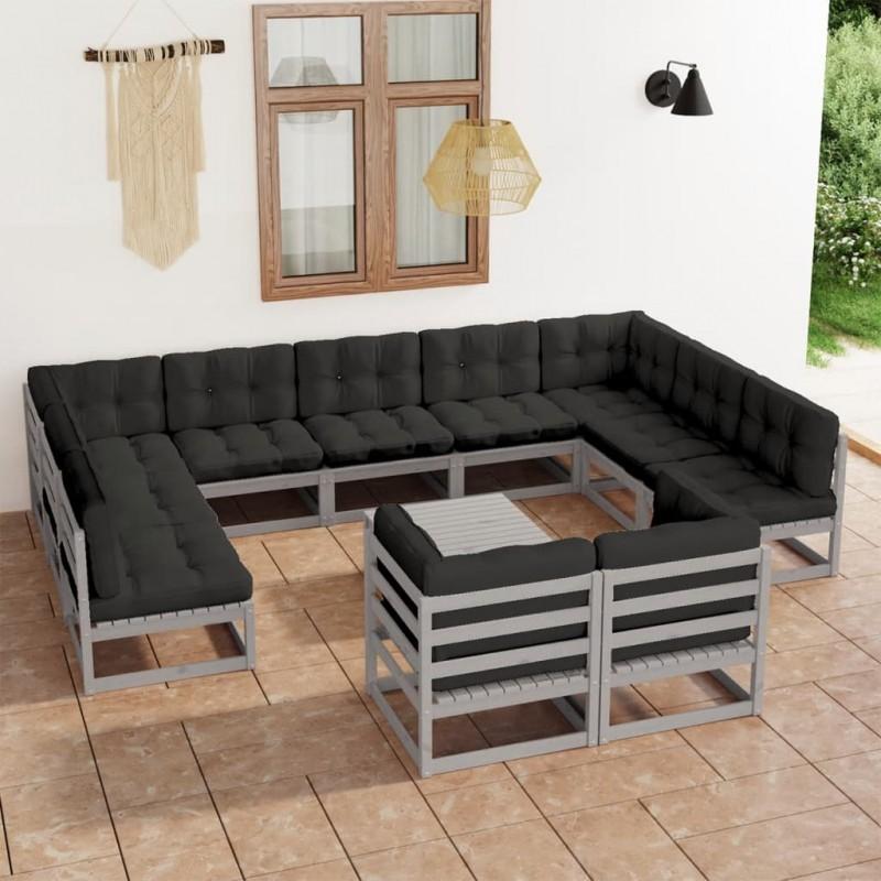 Day and Night - Day and Night 12-piece Garden Furniture Set with Gray Pine Wood Cushions