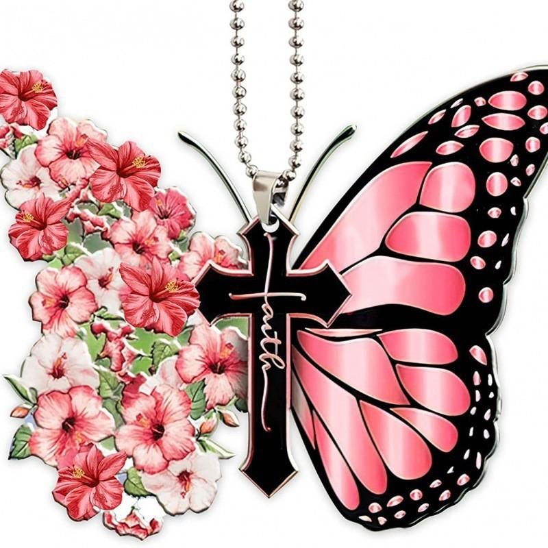 Charming Cartoon Butterfly Car Pendant Acrylic Keychain Festive Tree Decoration