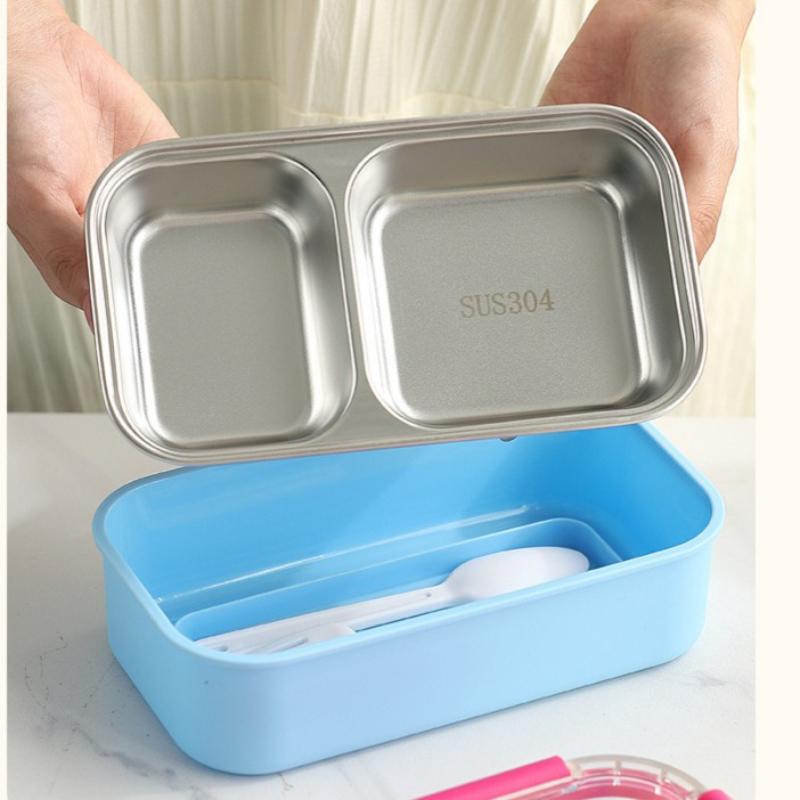 JUSTINLAU Portable Lunch Box Stainless Steel Bento Box Microwave Available Heating Student Staff Food Container with Fork Spoon