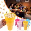1000ml Popcorn Beverage Cup Multifunction Stadium Tumbler Snack Cup and Bowl Combo Leak-Proof with Straw & Handle for Kids Adult