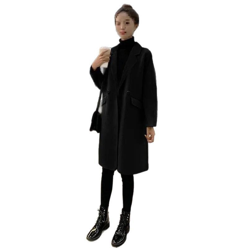 2025 Women's Mid-Length Woolen Coat, Loose Camel Color, Popular Korean Style for Autumn and Winter