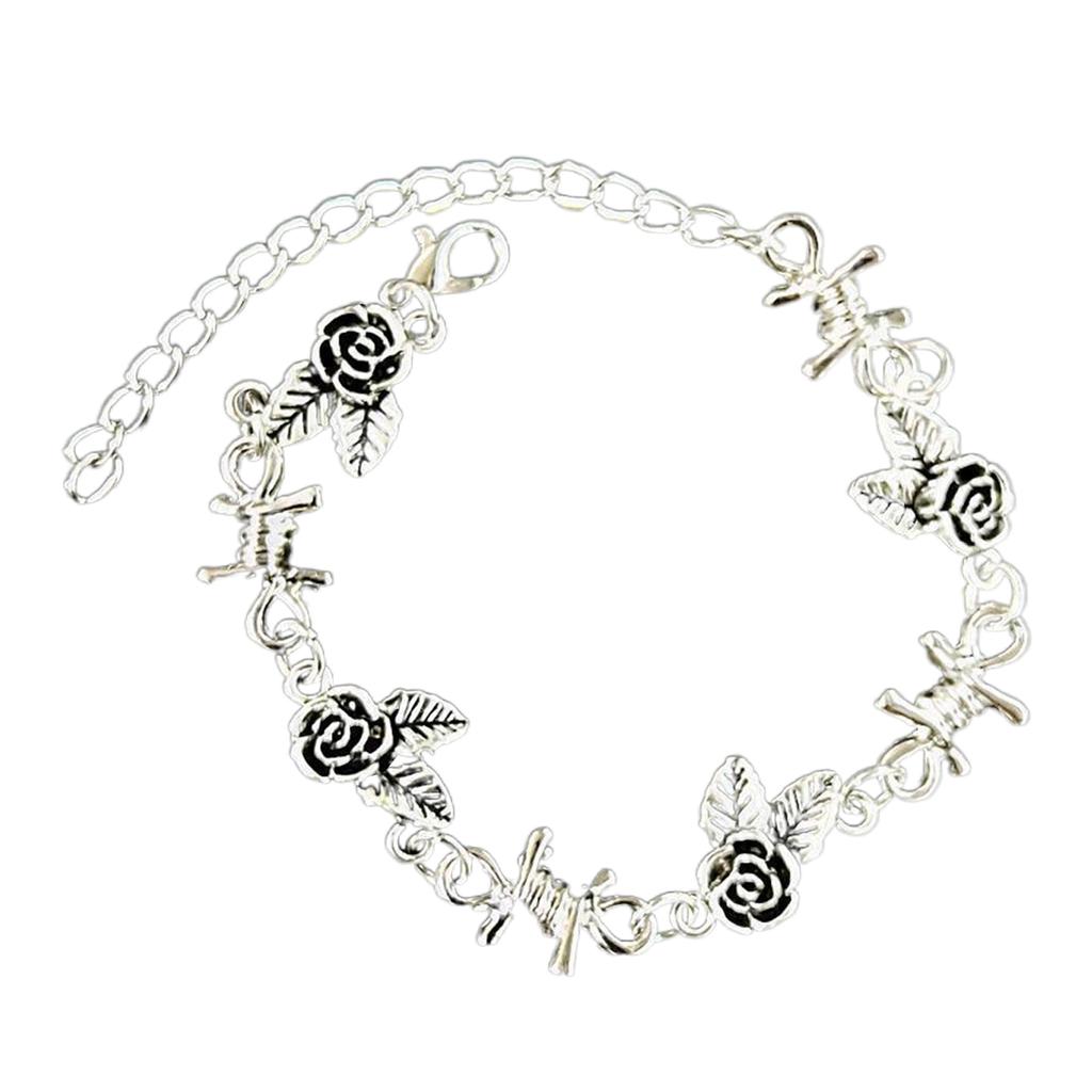 Stylish Thorned Rose Bracelet Adjustable Hand Chain Flowers Link Bangles Victorian Style Jewelry for Fashionable Ladies