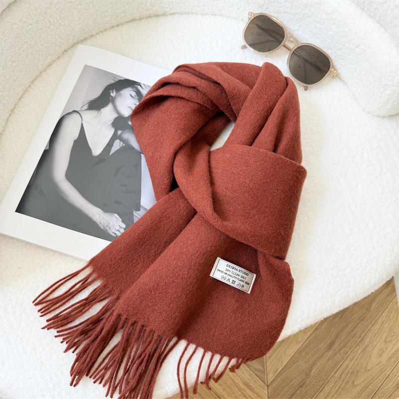 

100% Чистая Шерсть Женский Зимний Однотонный Шарф Шаль - Модный Корейский Стиль Теплая Защита Шеи 180*30 cm, 100% Pure Wool