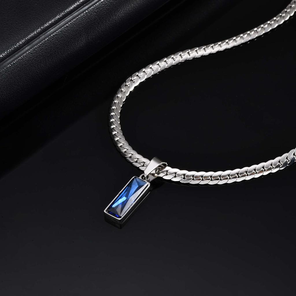 Geometric Square Black Blue Pendant Necklace Stainless Steel Simple Flat Cuban Chain Collars Trendy Hip Hop Jewelry Gift for Men
