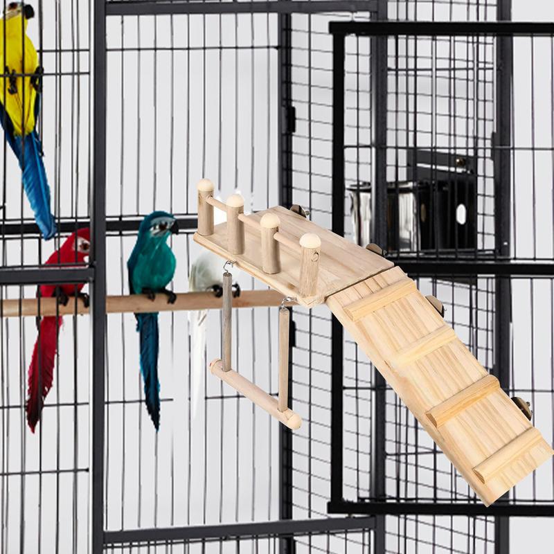 Bird Playground For Cage Natural Wood Parrot Perch Lovebird Cage Ladder Swing Toys For Macaw Cockatiel Wood Parakeet Play