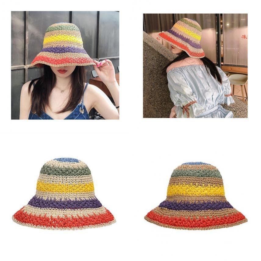 Chic Summer Straw Hat Beach Holiday Hat Hand Crocheted Rainbow Hat