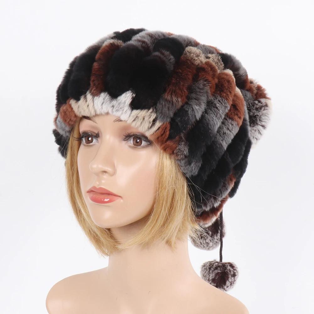 New lady real rex rabbit fur hat Natural warm rex rabbit fur hat scarf Women hand knitted soft real rabbit fur caps scarves