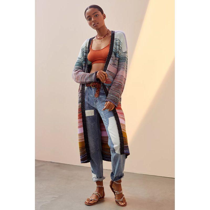 

American Style ~ Anth Super Bouncy Soft Color Knitted Stripes Short sleeve Dress Women s Robe cardigan Figure/Long Cardigan 2XL/3XL