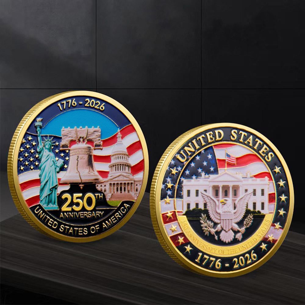 2 STÜCK Gedenkmünze zum 250. Jahrestag der Vereinigten Staaten Doppelseitig geprägte, plattierte Münzen Ideales Geschenk für Militärbegeisterte