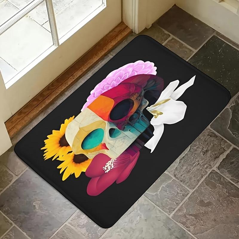 1PC Halloween Skull Crow Kitchen Rug Non-Slip Door Mat Pop Design Bathroom Rug Bath Mat Carpet for Home Sink Laundry Decor