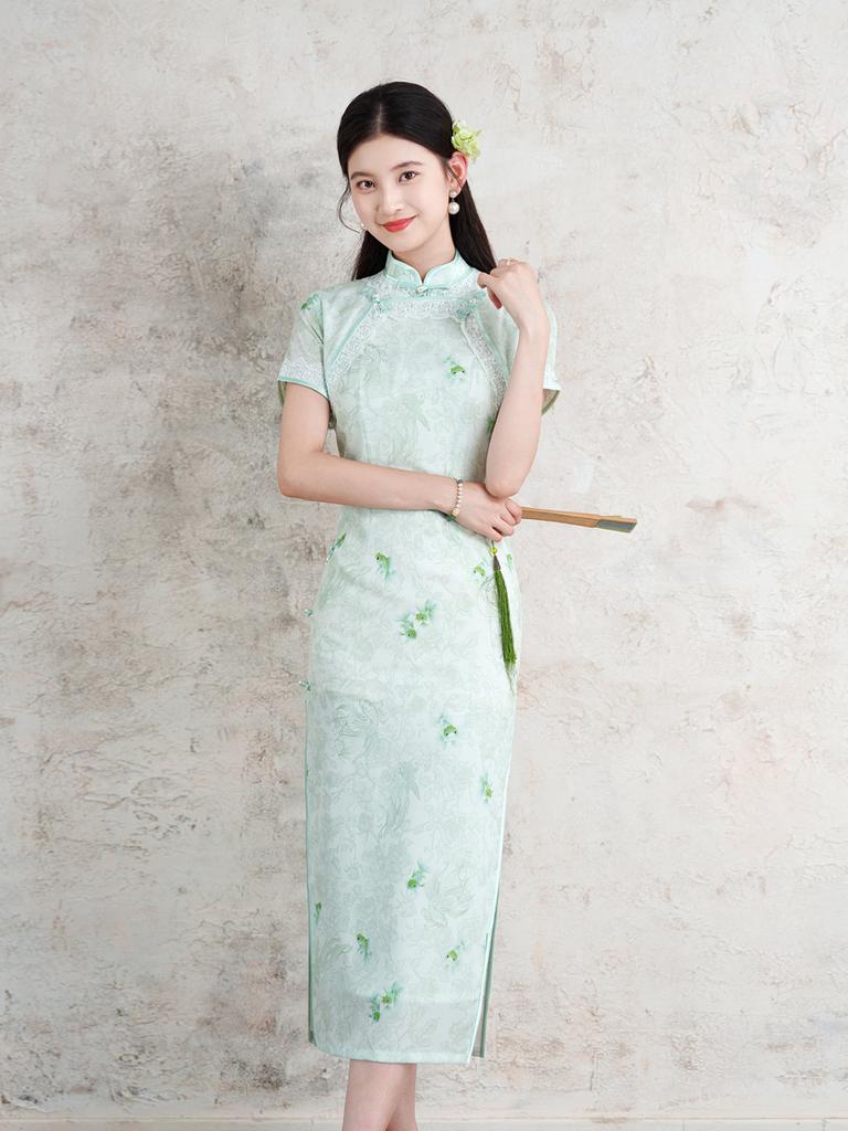 Green Suzhou cheongsam 1011 new summer young girl Chinese modified temperament retro daily dress