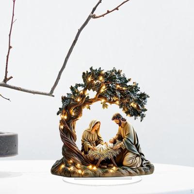 2D Jesus Birth Decor Acrylic Nativity Scene Artwork Rustic Desktop Ornament for Fireplace