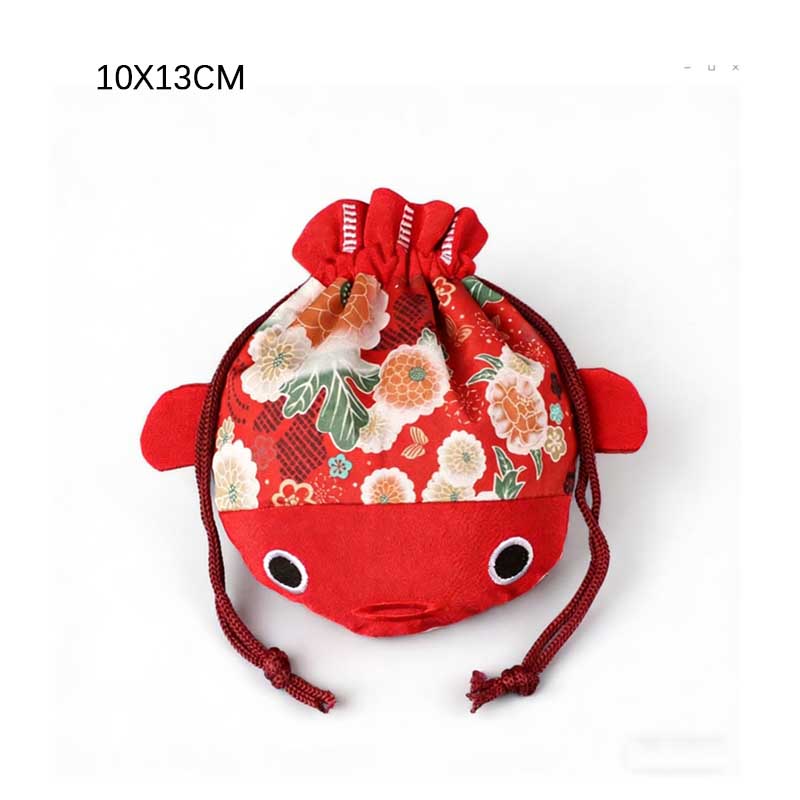 

Cartoon Animal Canvas Flower Drawstring Bag New Year Large Capacity Gold Fish Shape Handbag Coin Purse Wedding Candy Bag