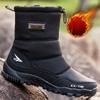 Mens Warm Faux Fur Lined Waterproof Zipper Non Slip Mid Calf Ankle Winter Snow Boots Durable Outdoor Hiking Work Boots